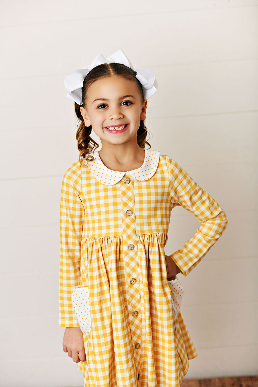 Serendipity Clothing Golden Floral Gingham Pocket Dress