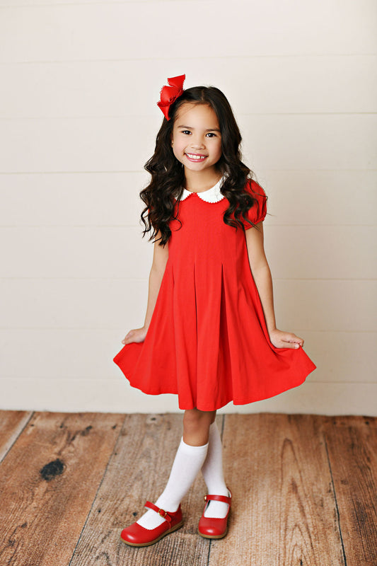 Serendipity Clothing Red Peter Pan Collar Pleat Dress