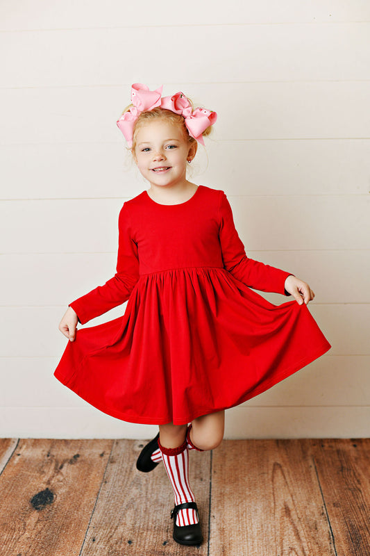 Serendipity Clothing Knit Twirl Red Pocket Dress