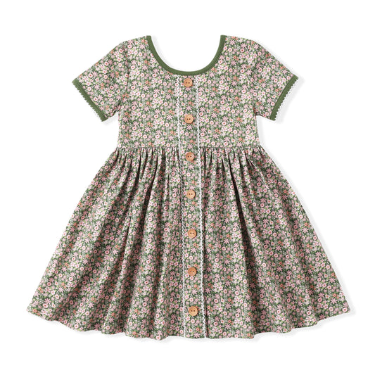Swoon Kids Vintage Olive Floral Dress Style FW2510