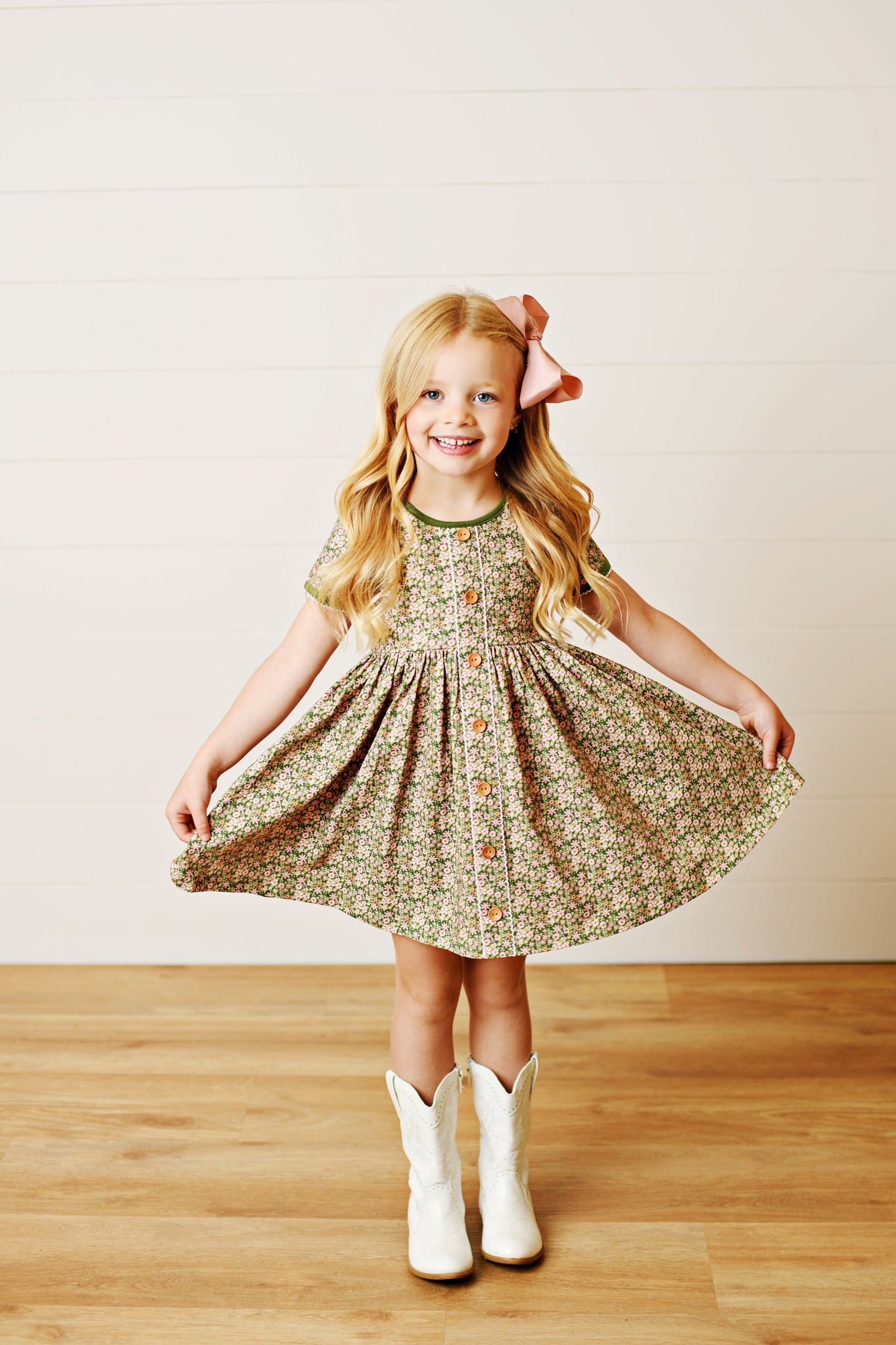 Swoon Kids Vintage Olive Floral Dress Style FW2510