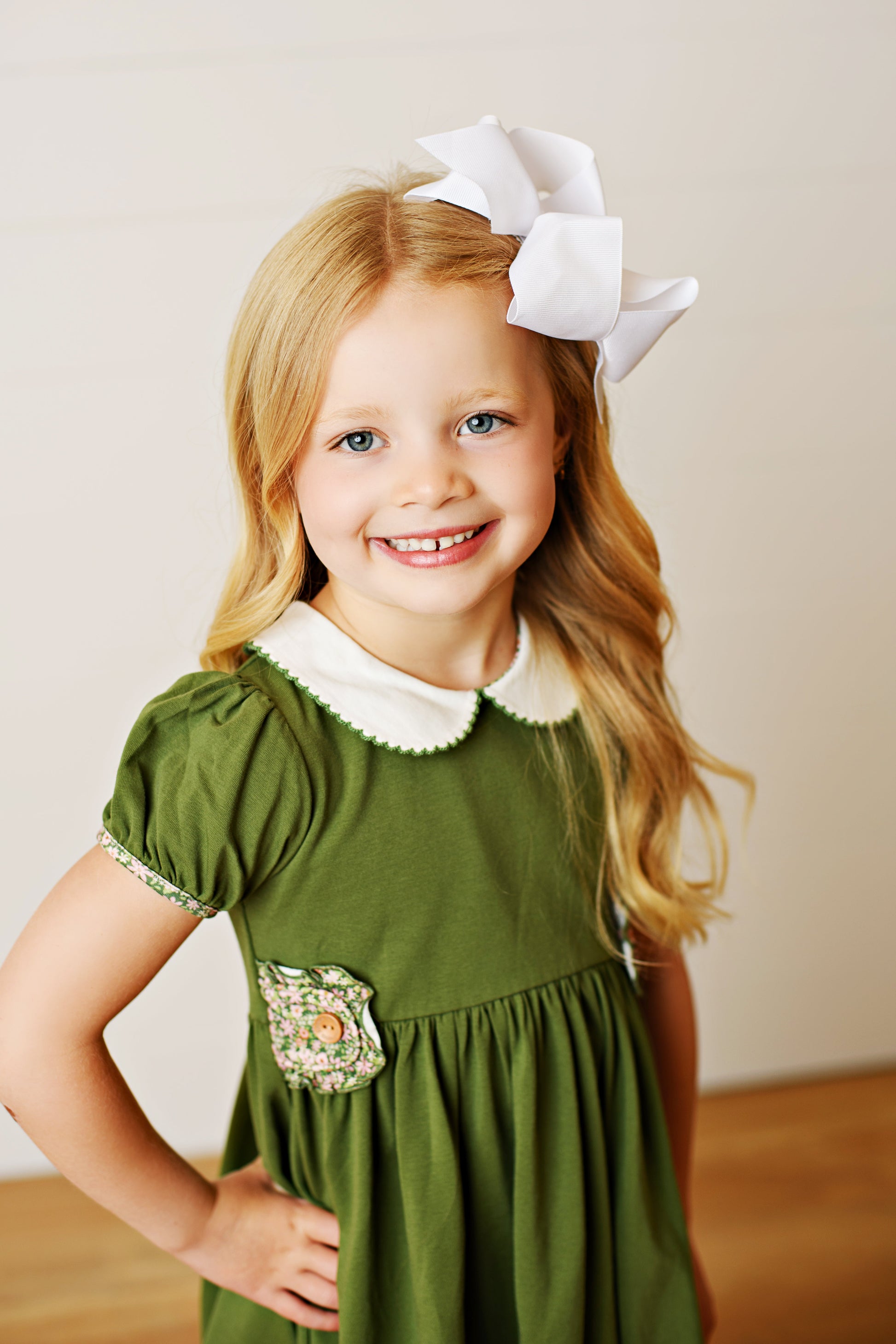 Swoon Kids Vintage Olive Floral Proper Gwen Dress