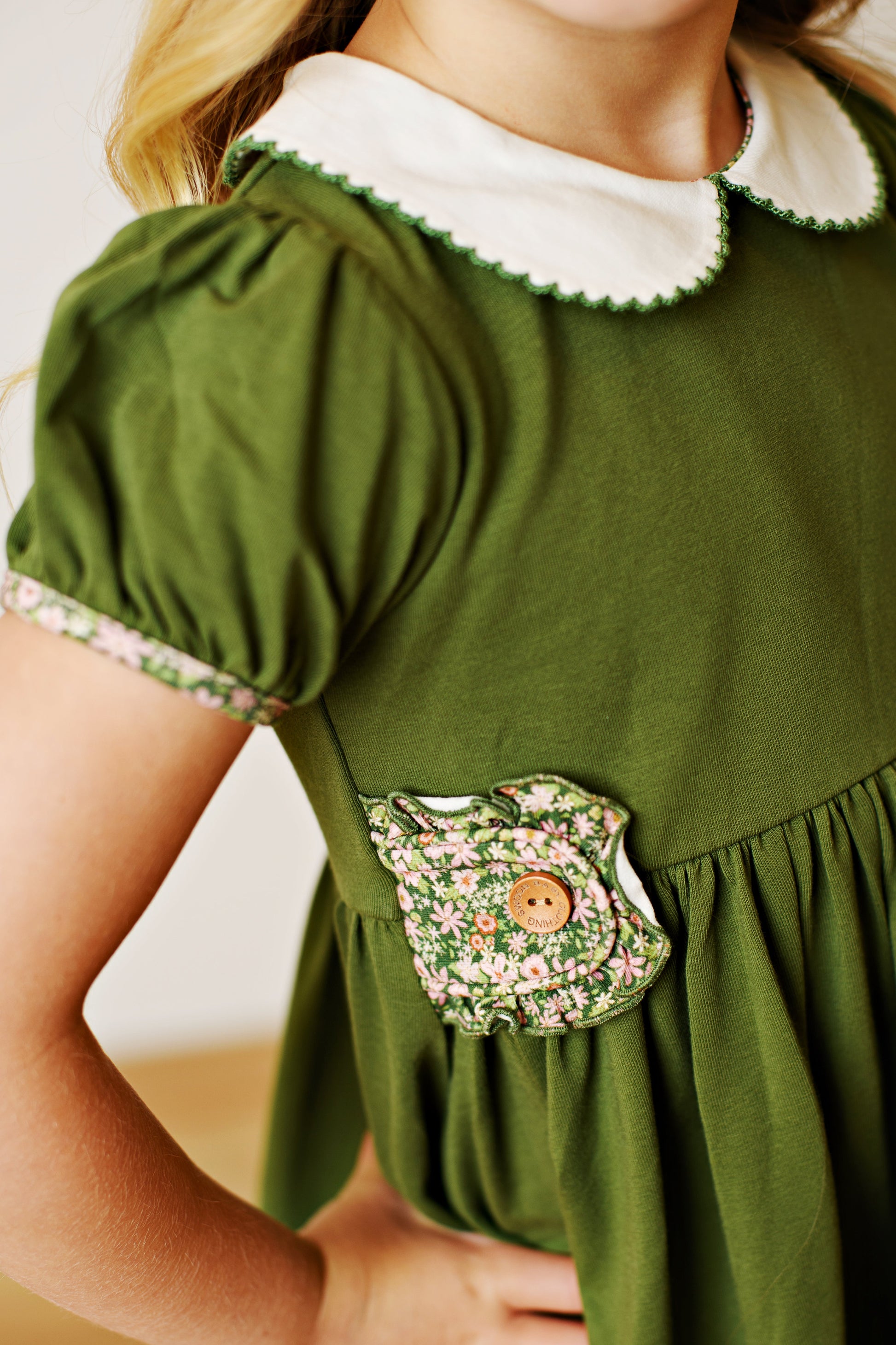 Swoon Kids Vintage Olive Floral Proper Gwen Dress
