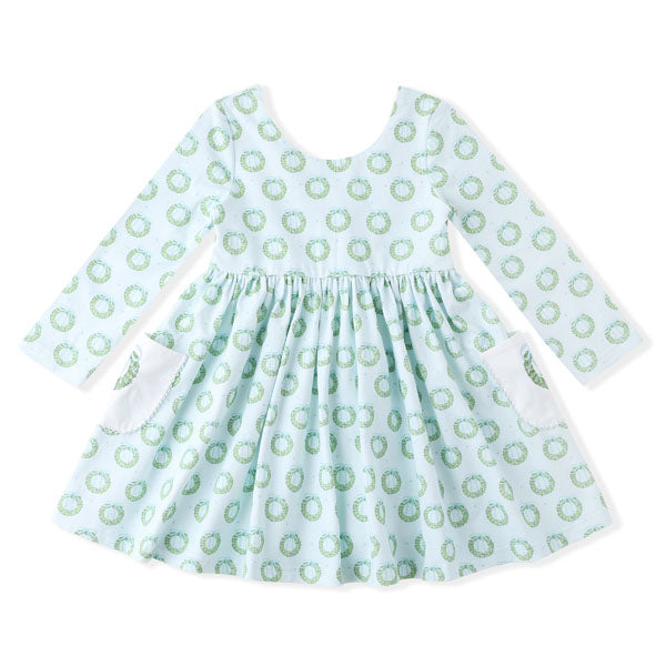Swoon Kids Merry Wreath Embroidered Pocket Dress Style FW2560
