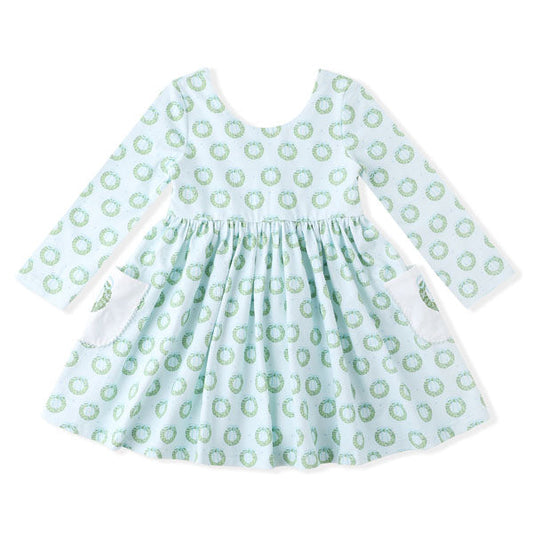 Swoon Kids Merry Wreath Embroidered Pocket Dress Style FW2560