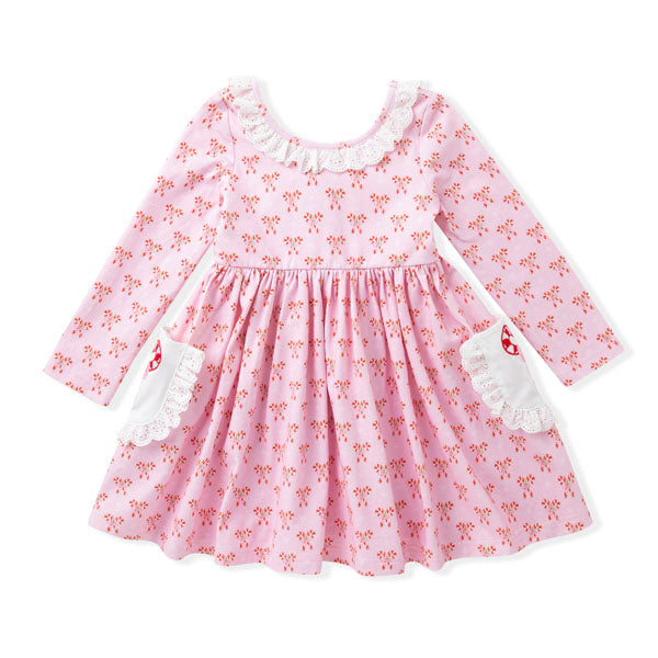 Swoon Kids Candy Cane Lane Embroidery Pocket Dress Style FW2571