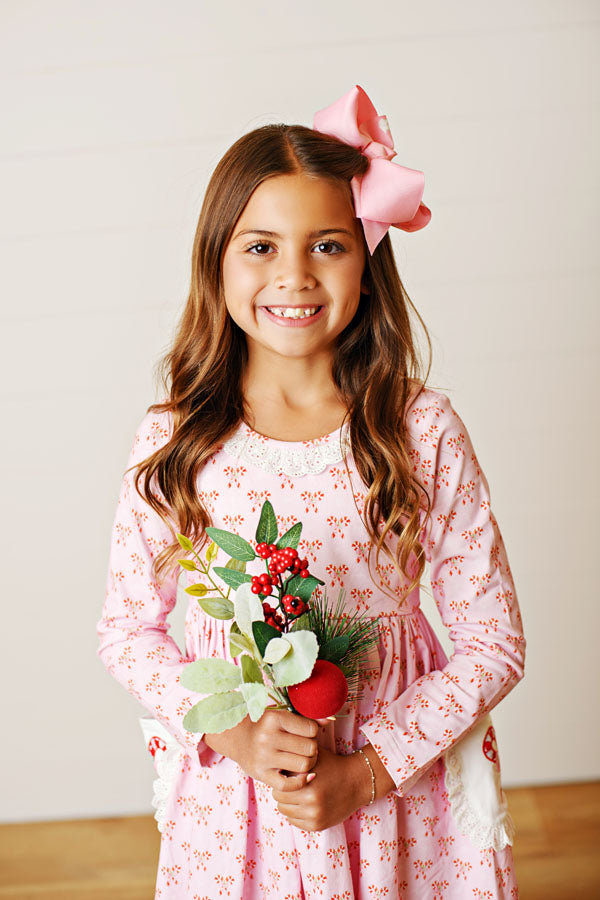 Swoon Kids Candy Cane Lane Embroidery Pocket Dress Style FW2571