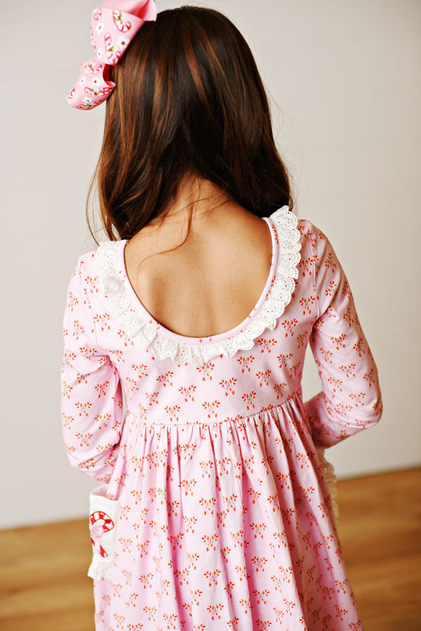 Swoon Kids Candy Cane Lane Embroidery Pocket Dress Style FW2571
