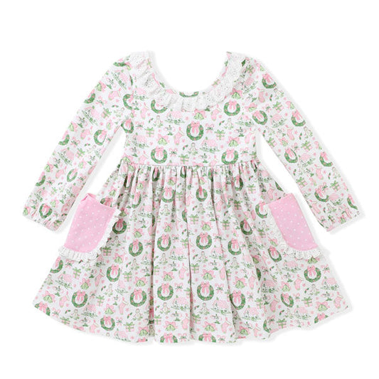 Swoon Kids Christmas Magic Eyelet Trim Pocket Dress Style FW2575