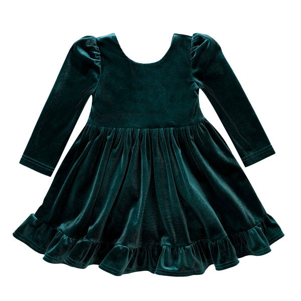 Swoon Kids Hunter Green Crushed Velvet Dress