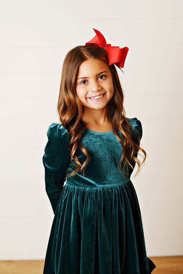 Swoon Kids Hunter Green Crushed Velvet Dress