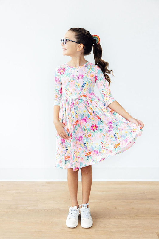 Mila & Rose Field of Flowers 3/4 Sleeve Pocket Twirl Dress