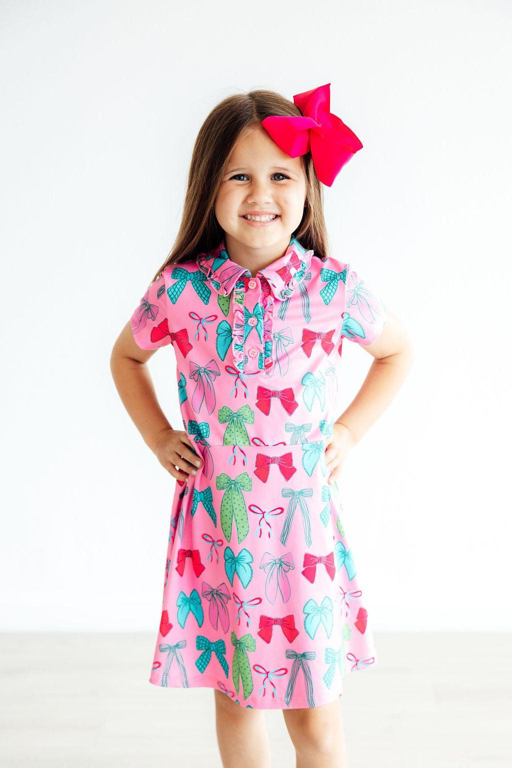 Mila & Rose Pink Twirls & Ties S/S Polo Dress