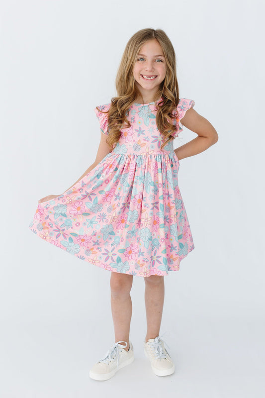 Mila and Rose Beachy Blooms Flutter Sleeve Twirl Dress