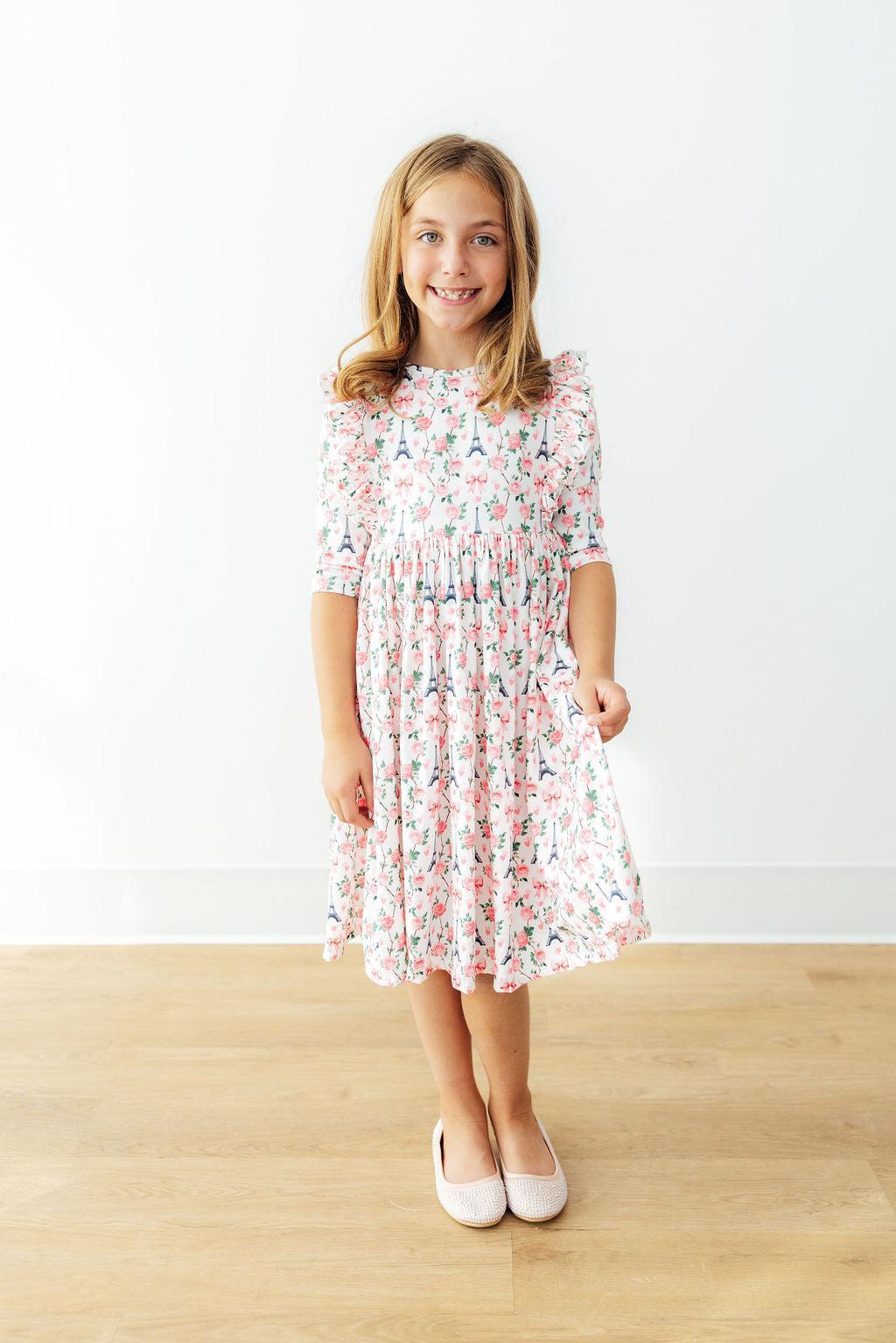 Mila & Rose Mila in Paris 3/4 Sleeve Ruffle Twirl Dress
