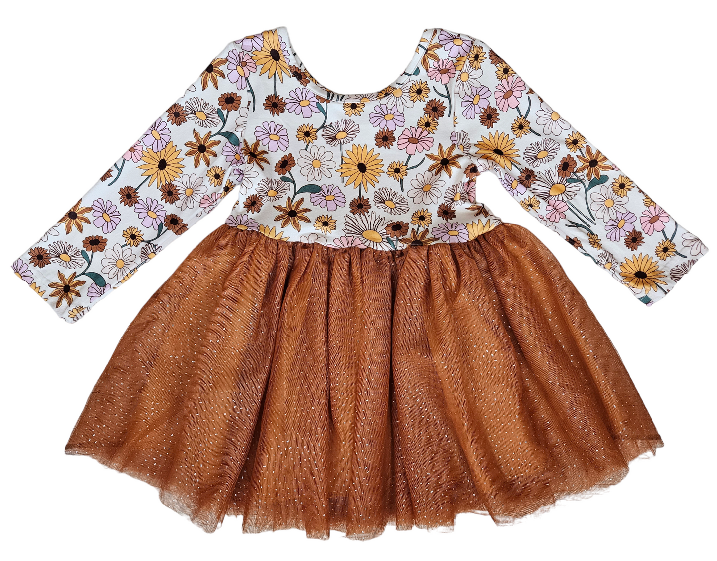 Girls Fall Flowers Boho Rust Tutu Twirl Dress