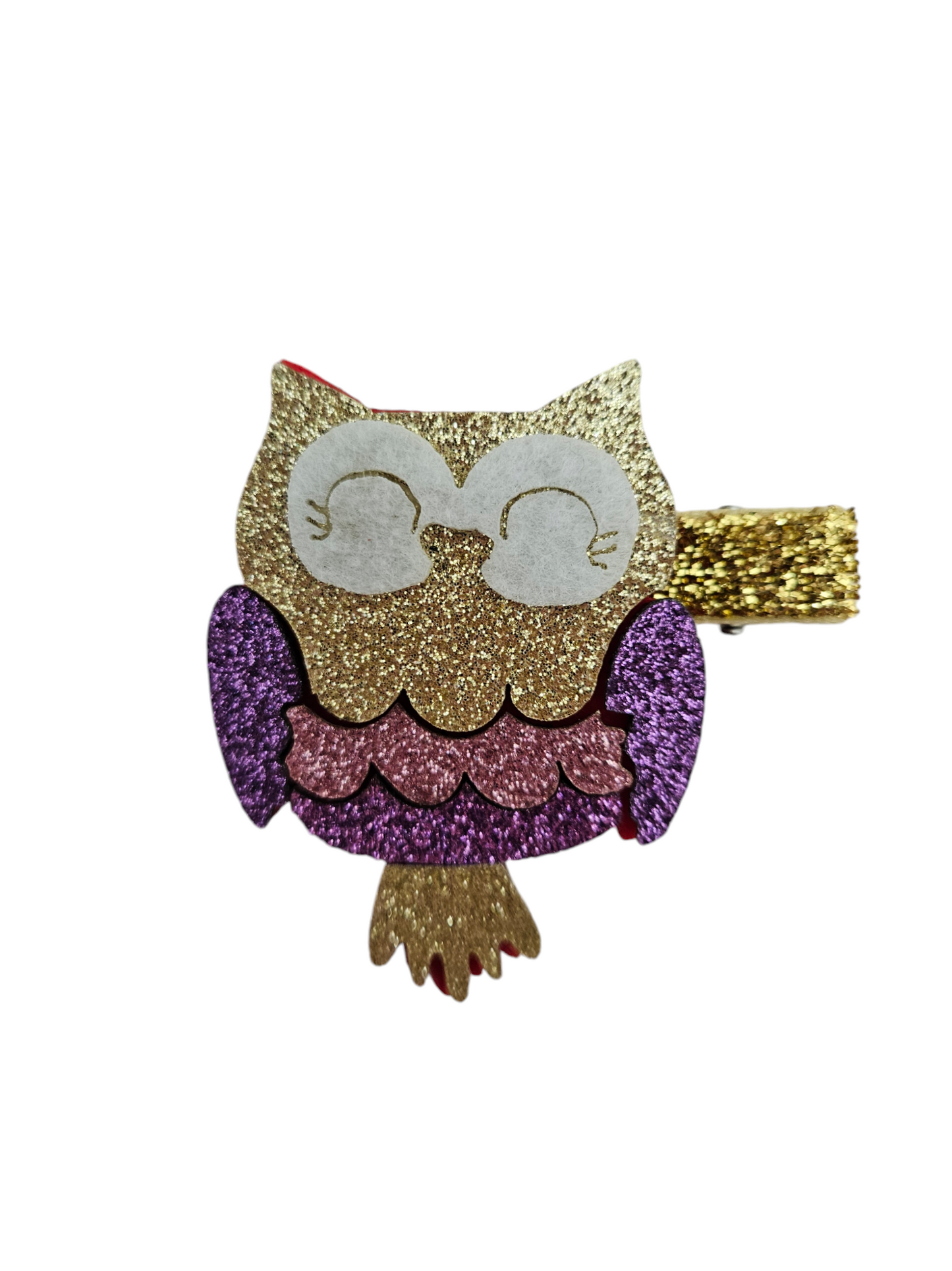 Purple & Gold Glitter Owl Pinch Clip