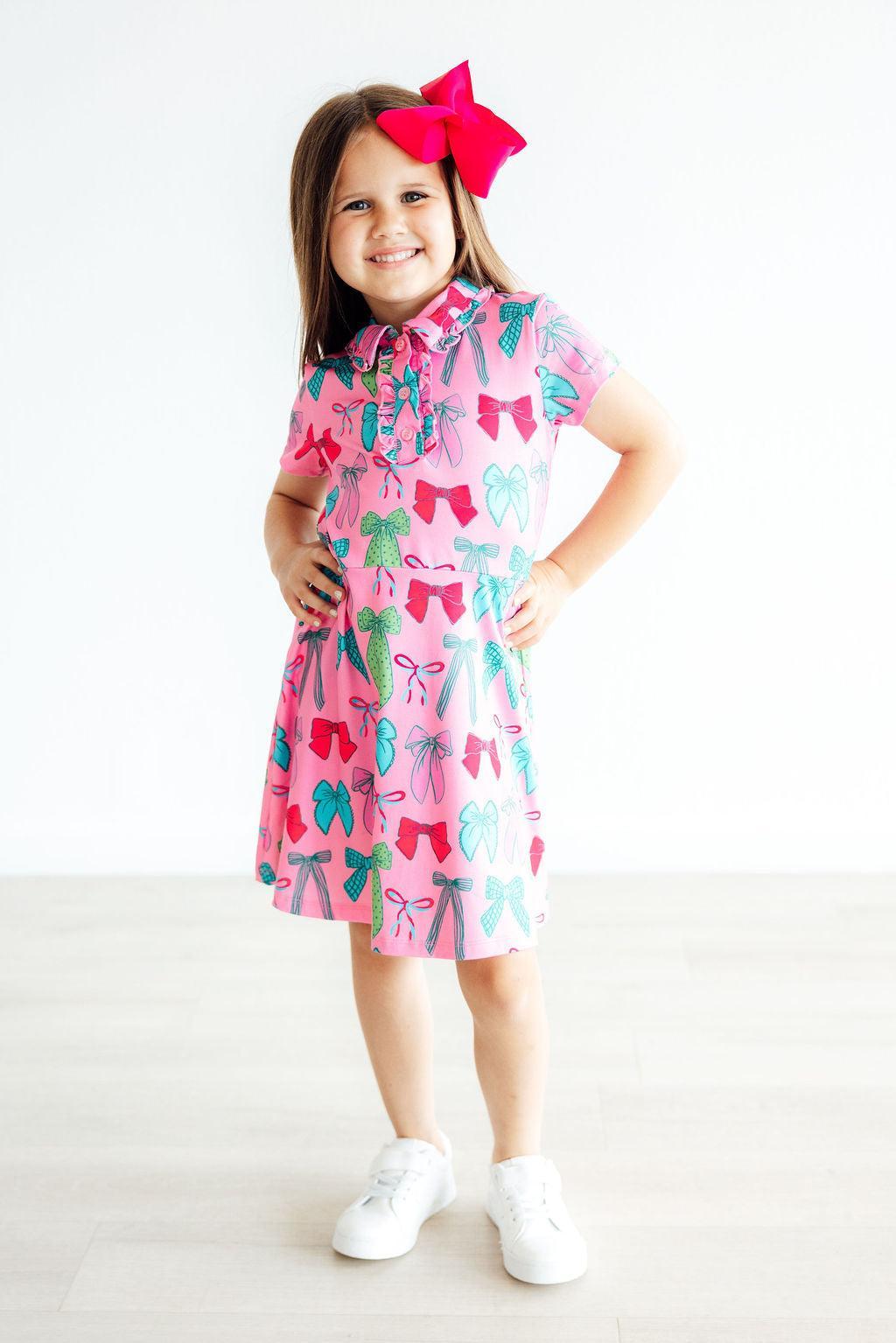 Mila & Rose Pink Twirls & Ties S/S Polo Dress