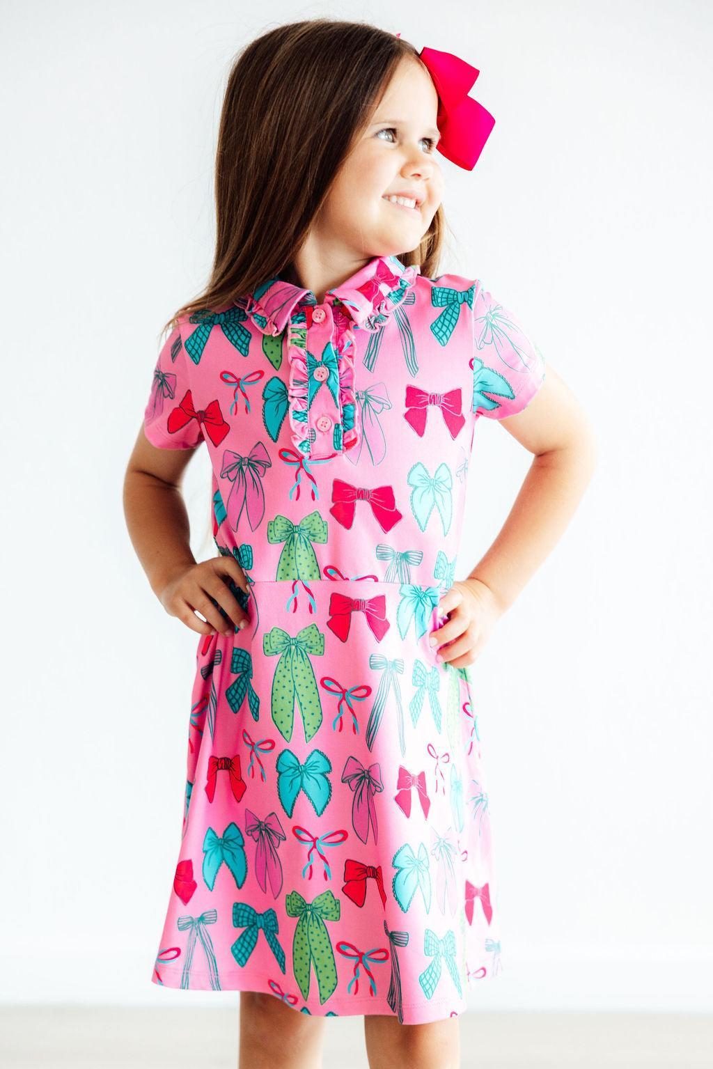 Mila & Rose Pink Twirls & Ties S/S Polo Dress