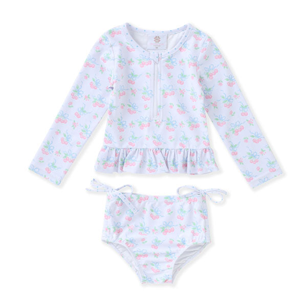 Swoon Kids Watercolor Cherries Long Sleeve Rashguard Swimsuit Style S2653