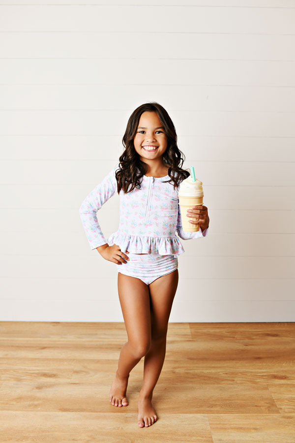 Swoon Kids Watercolor Cherries Long Sleeve Rashguard Swimsuit