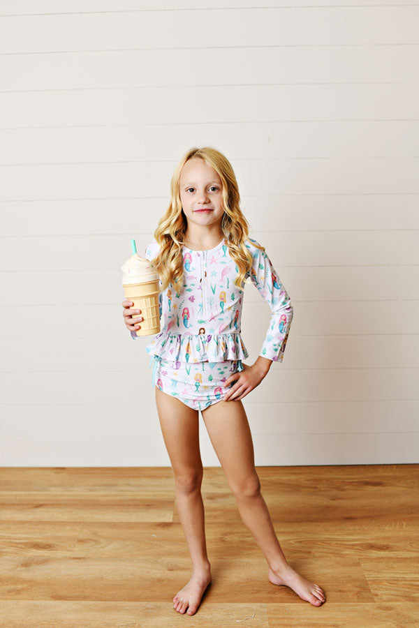 Swoon Kids Mermaid In The Sea Long Sleeve 2 PC Swimsuit