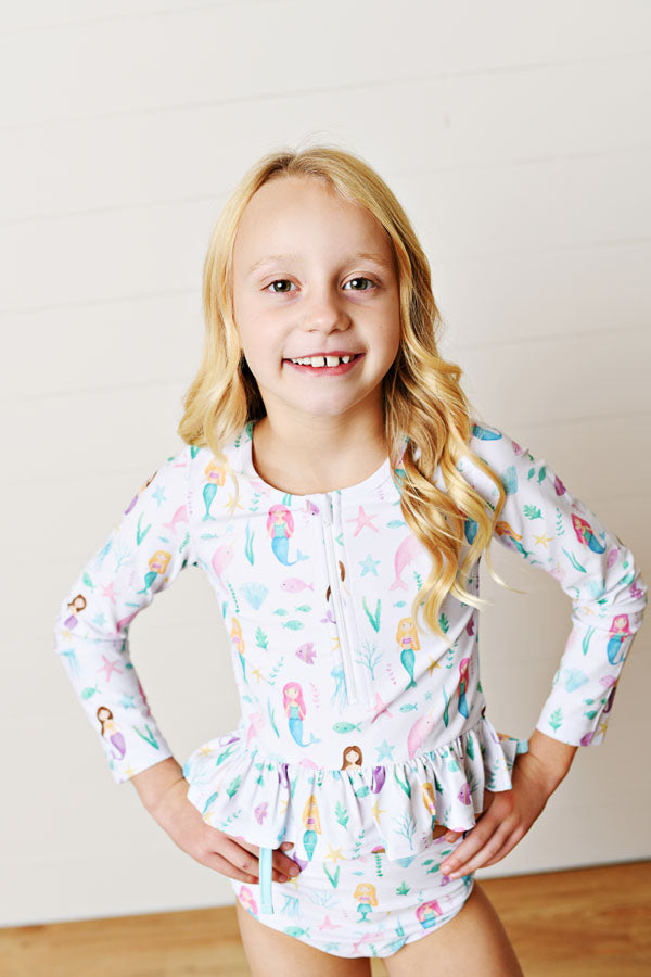 Swoon Kids Mermaid In The Sea Long Sleeve 2 PC Swimsuit