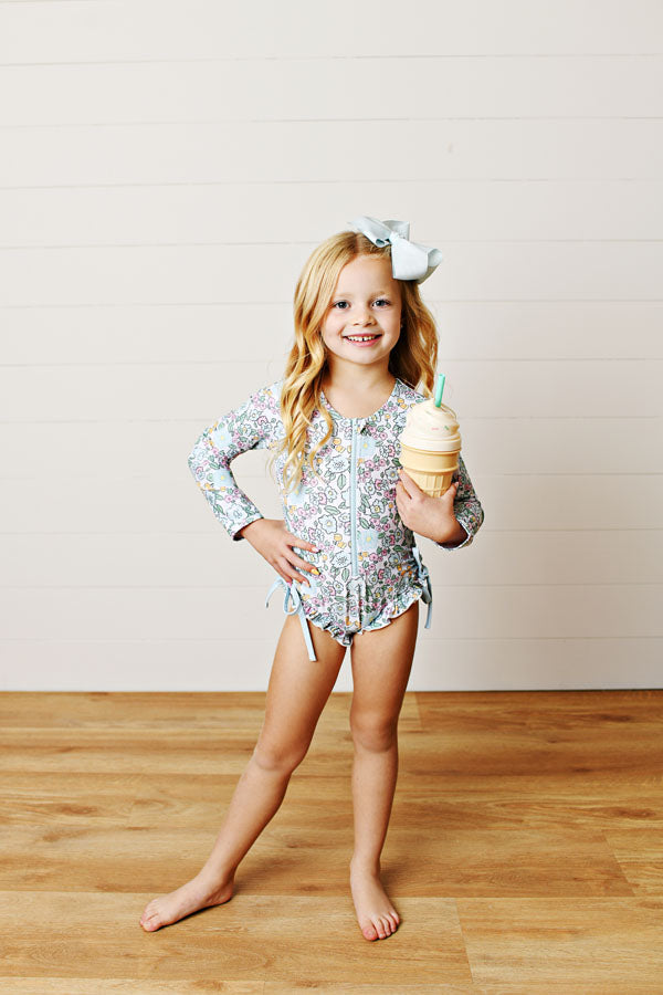 Swoon Kids Charleston Floral Long Sleeve 1 PC Swimsuit