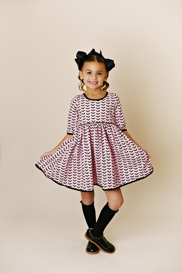 Swoon Baby Pink Bats Knit Twirl Dress