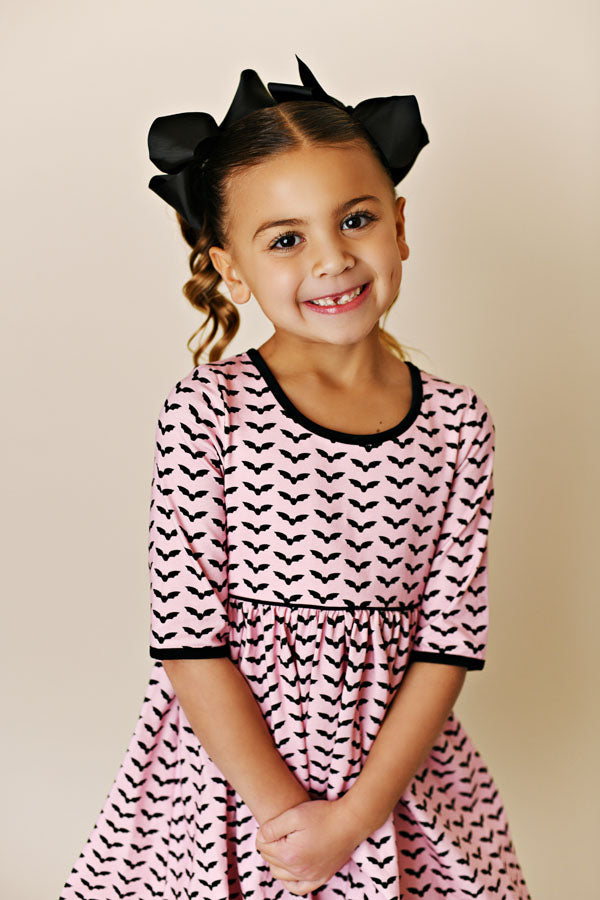 Swoon Baby Pink Bats Knit Twirl Dress