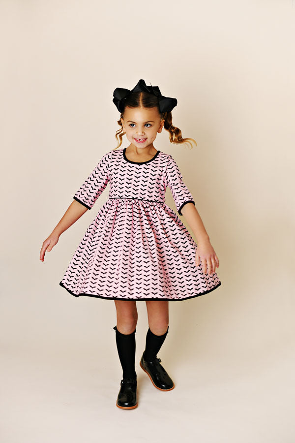 Swoon Baby Pink Bats Knit Twirl Dress