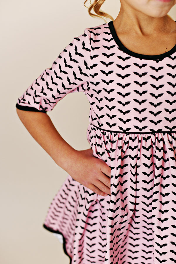 Swoon Baby Pink Bats Knit Twirl Dress