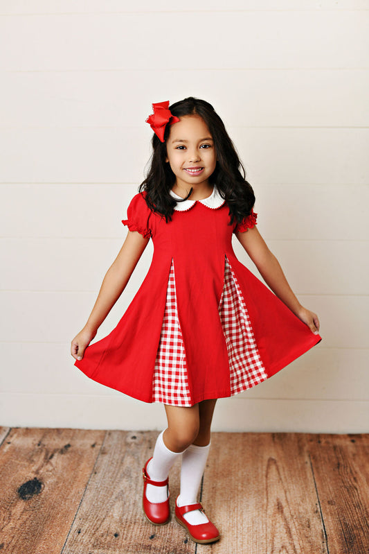 Swoon Baby Game Day Red Gingham Pleat Dress