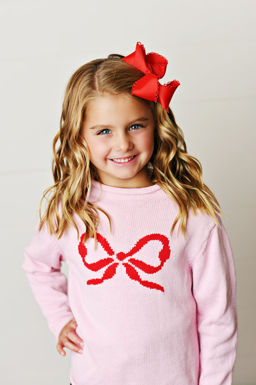 Swoon Baby Rolled Pink W/Red Bow Holiday Sweater 