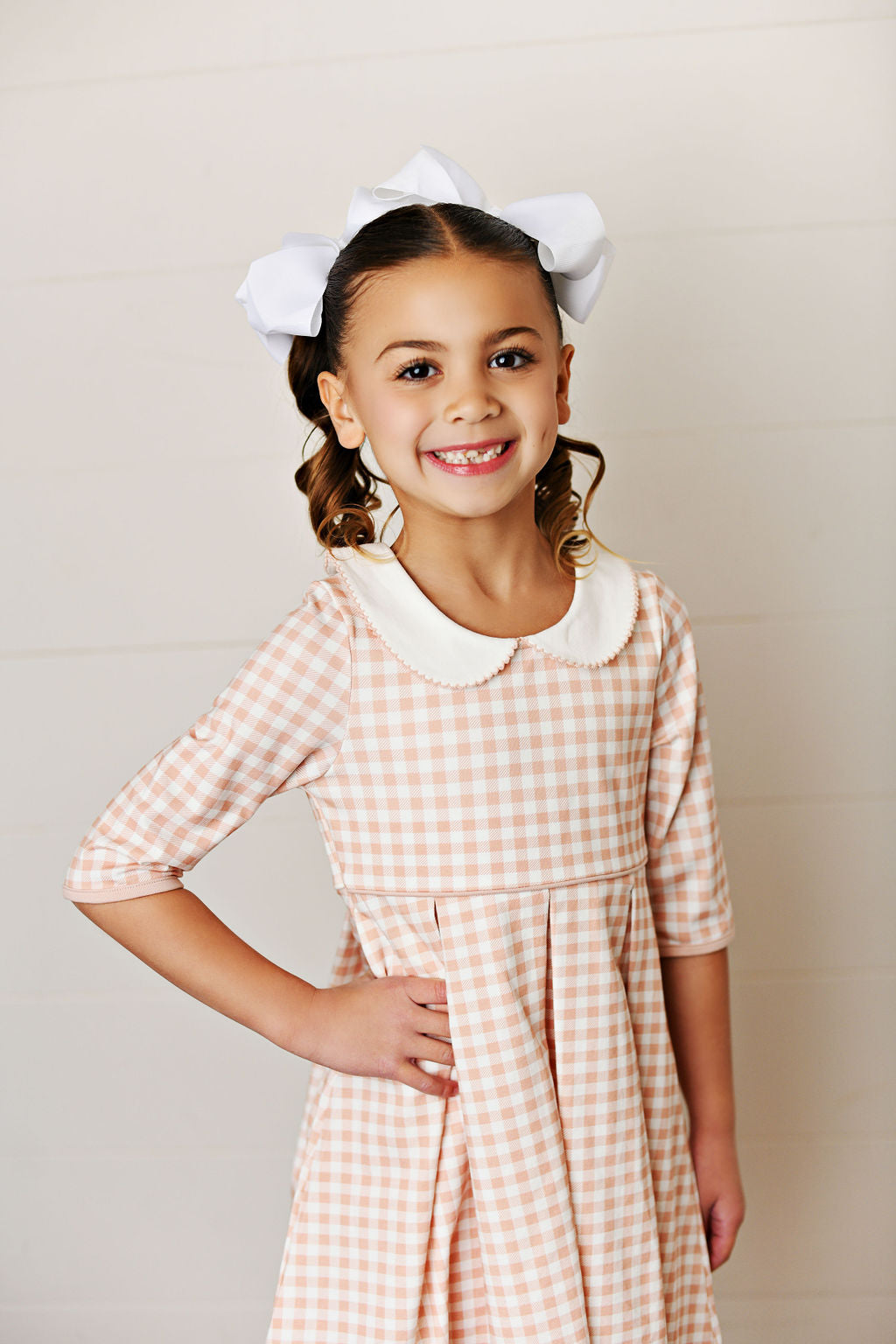 Swoon Baby Mauve Floral Proper Gingham Pleat Dress