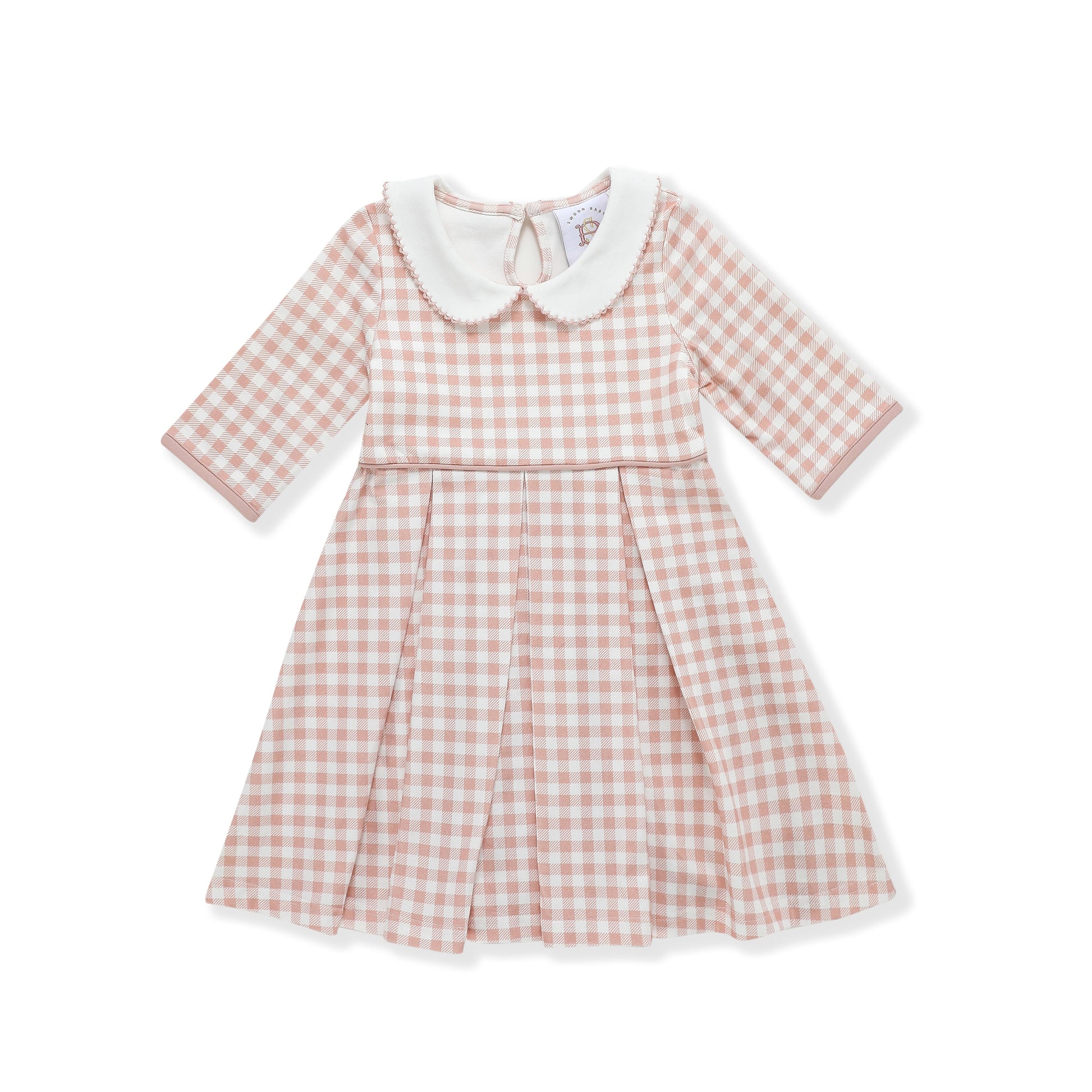 Swoon Baby Mauve Floral Proper Gingham Pleat Dress