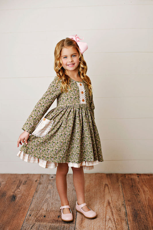 Swoon Baby Olive Ditsy Floral Bliss Pocket Dress