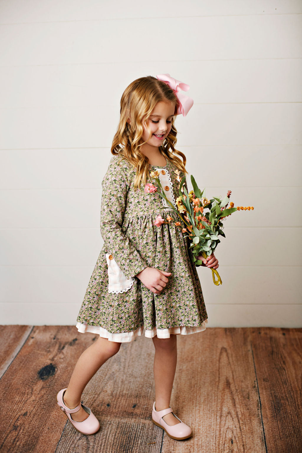 Swoon Baby Olive Ditsy Floral Bliss Pocket Dress