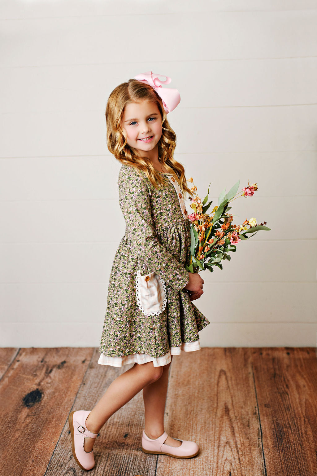 Swoon Baby Olive Ditsy Floral Bliss Pocket Dress