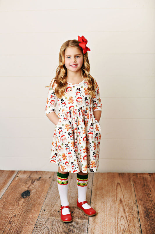 Swoon Baby Cookies With Santa Ribbed Pocket Dress