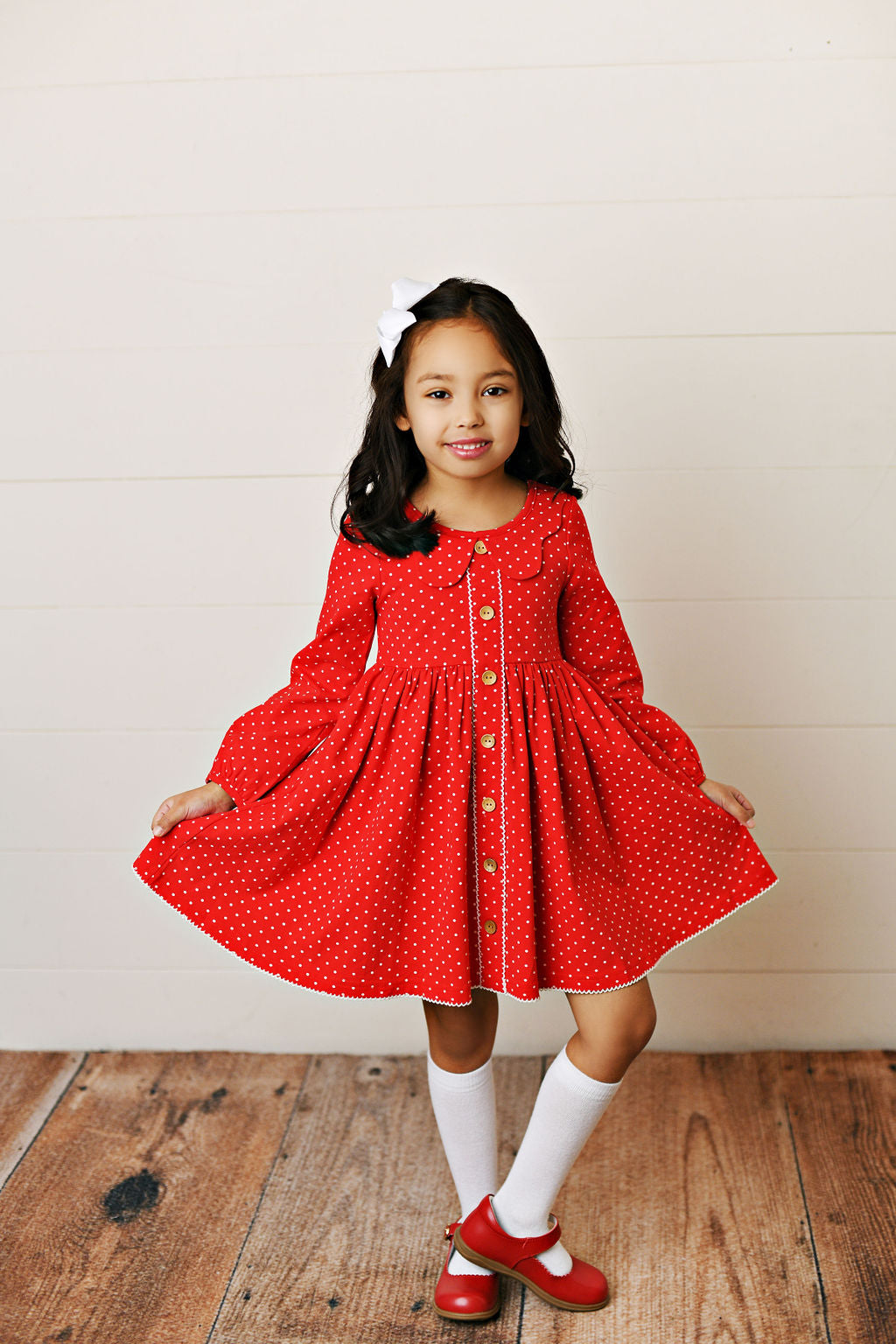 Swoon Baby Holiday Ditsy Dottie Picot Trim Dress