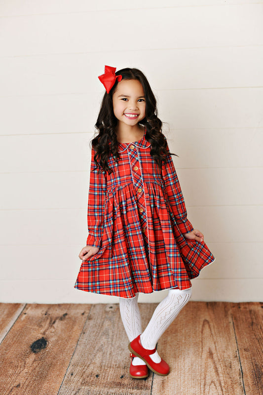 Swoon Baby Perfectly Plaid Red Prim Picot Trim Dress