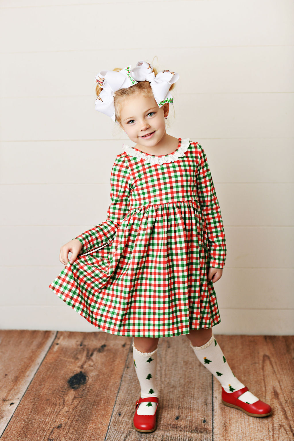 Swoon Baby Pine Holiday Gingham Twirl Dress