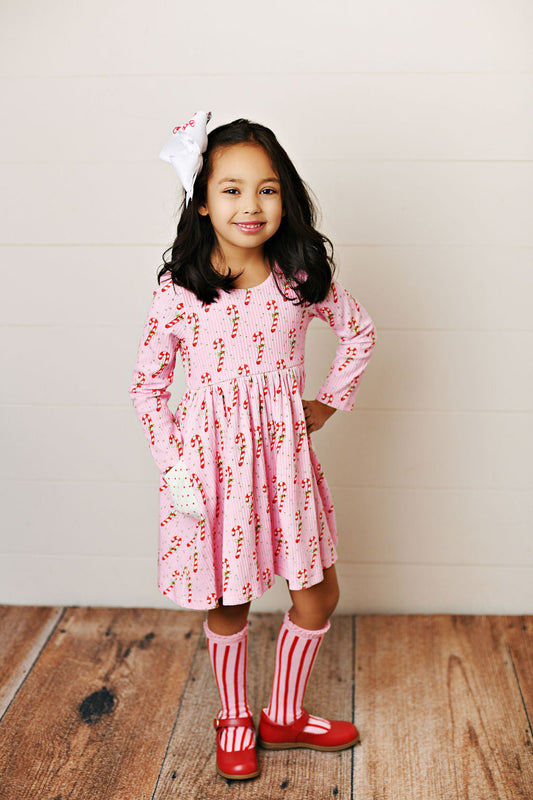 Swoon Baby Candy Cane Ribbed Pocket Dress