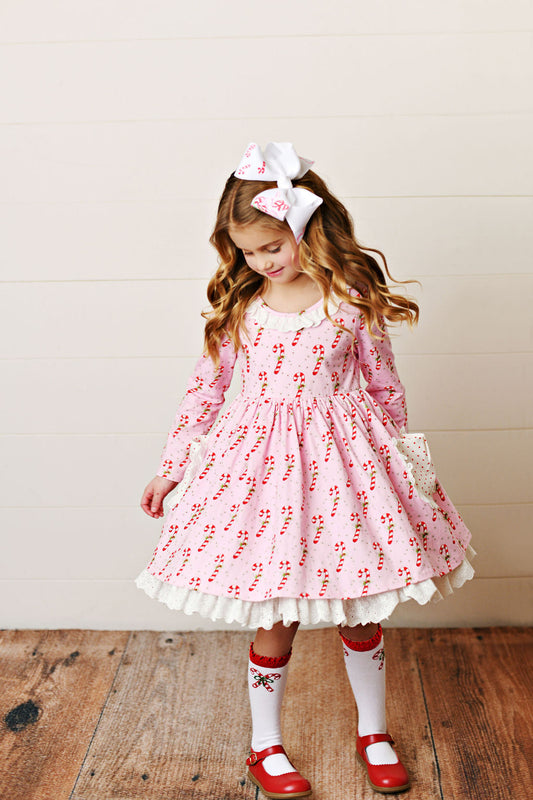 Swoon Baby Candy Cane Eyelet Trim Pocket Dress Style 2471