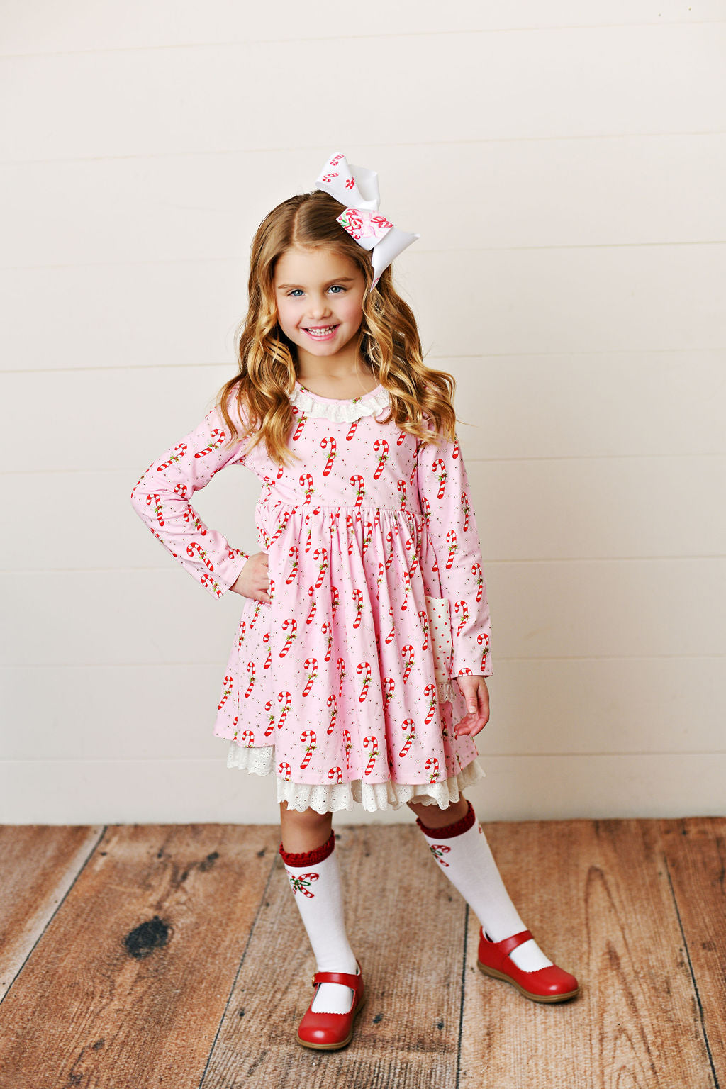 Swoon Baby Candy Cane Eyelet Trim Pocket Dress Style 2471