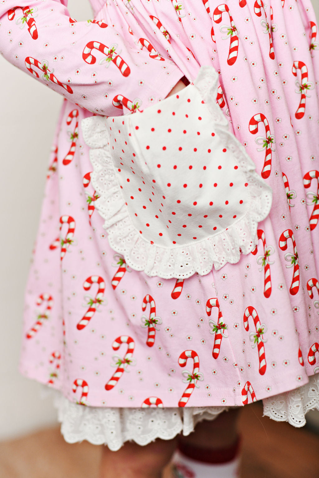 Swoon Baby Candy Cane Eyelet Trim Pocket Dress Style 2471