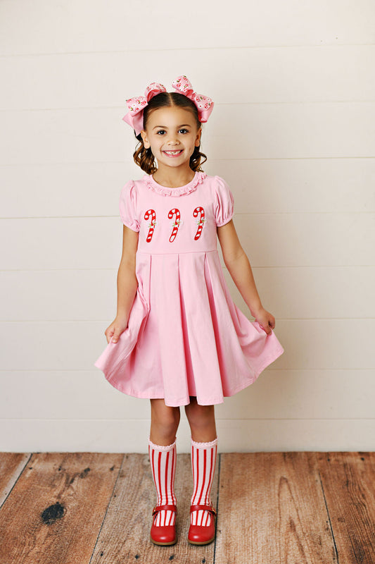 Swoon Baby Candy Cane Embroidered Pleat Dress