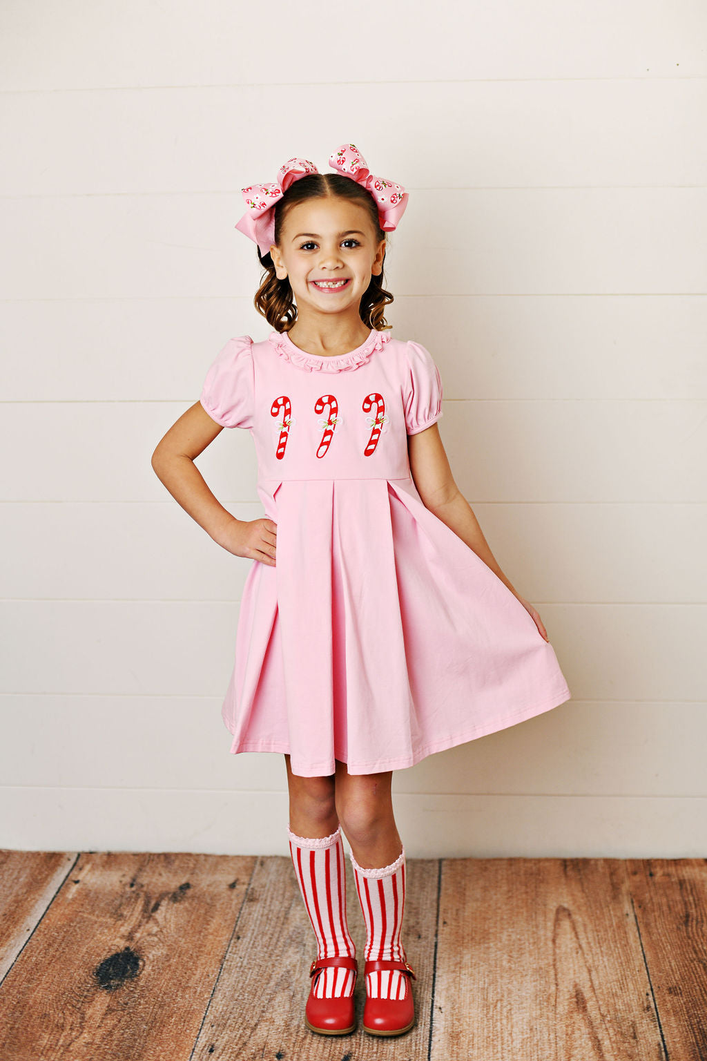 Swoon Baby Candy Cane Embroidered Pleat Dress