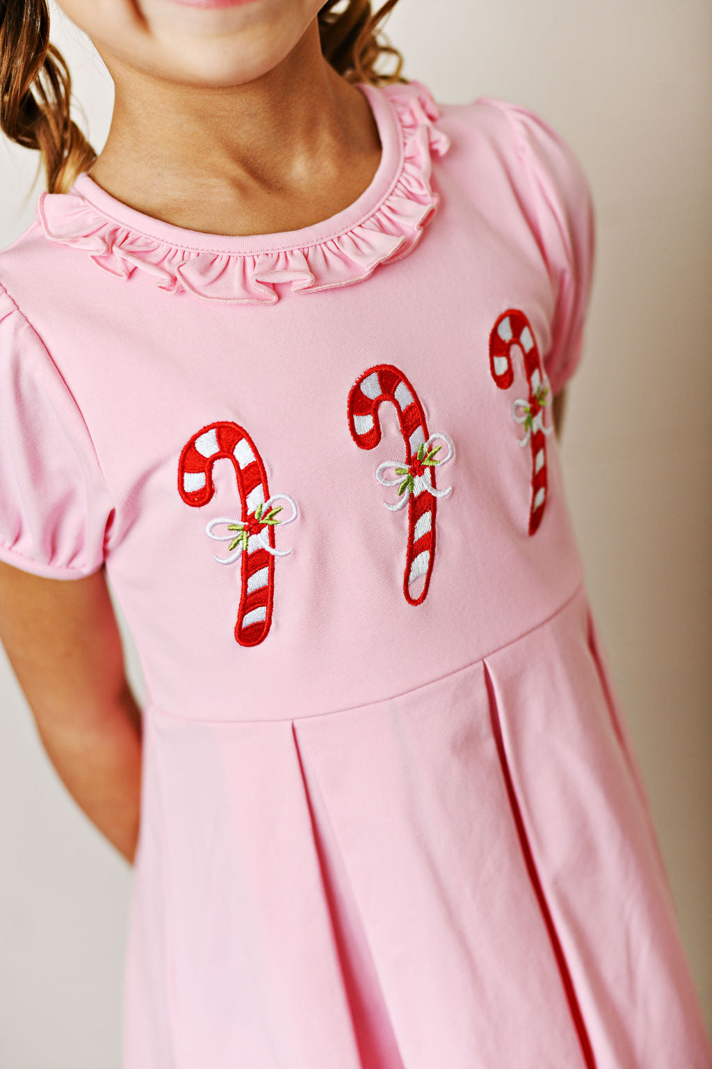 Swoon Baby Candy Cane Embroidered Pleat Dress